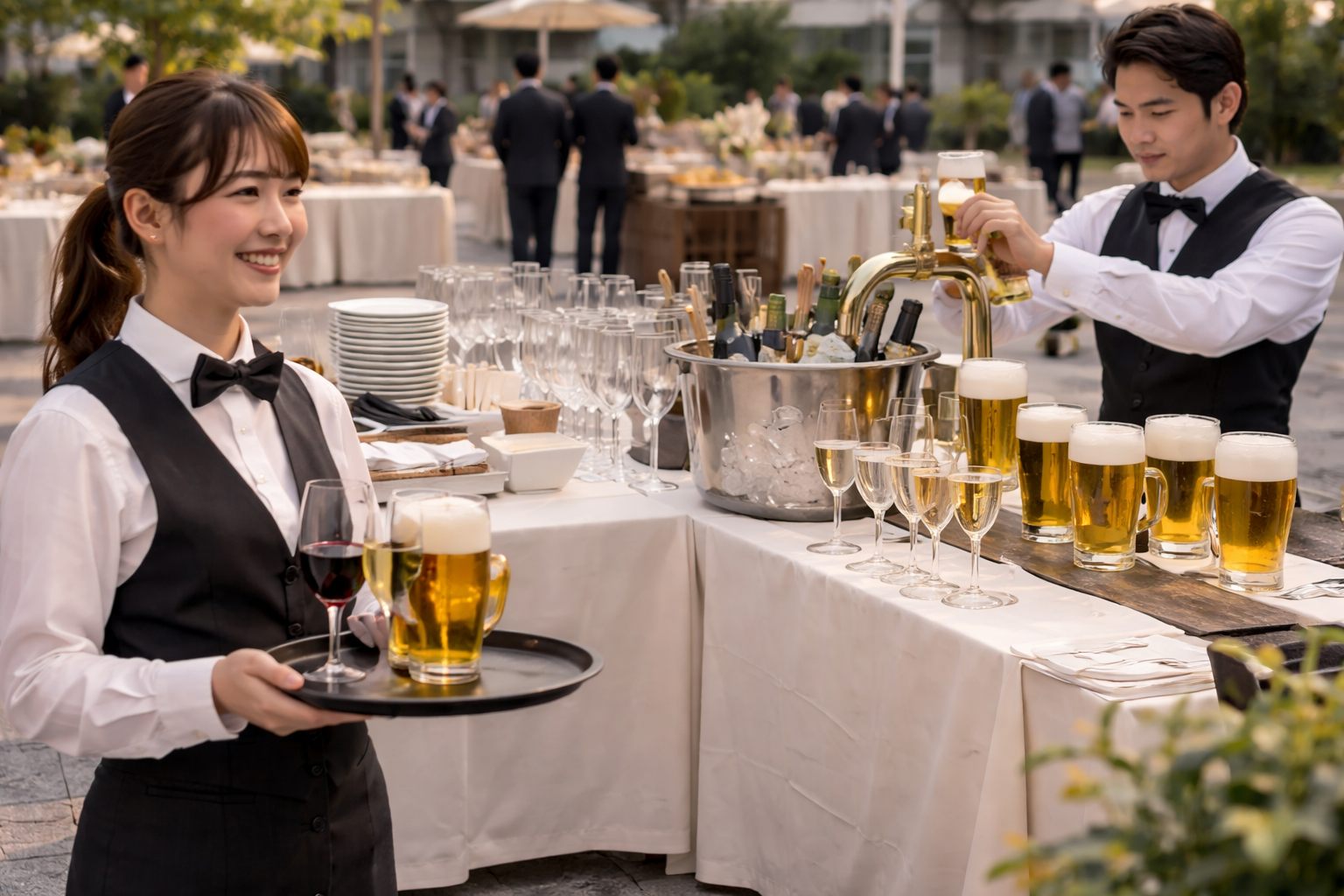 什器備品や飲み放題を含む懇親会準備のイメージ